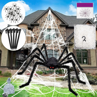 SET HALLOWEEN GIANT SPIDER, 125 CM CHLUPATÝ PAVÚK, 4,8 M SPIDER WEB